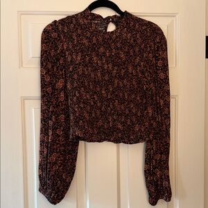 Olivaceous Black and Rust Floral Smocked Long-Sleeve Top